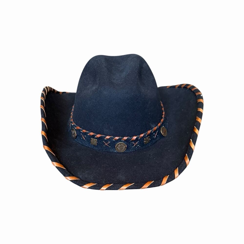 Bullhide Black Wool Cowboy Hat Western Rodeo Ranch Concho Band Size Large